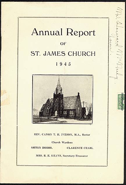 Cover of 1945 Annual Report of St. James Anglican Church, Carleton Place, Ontario.