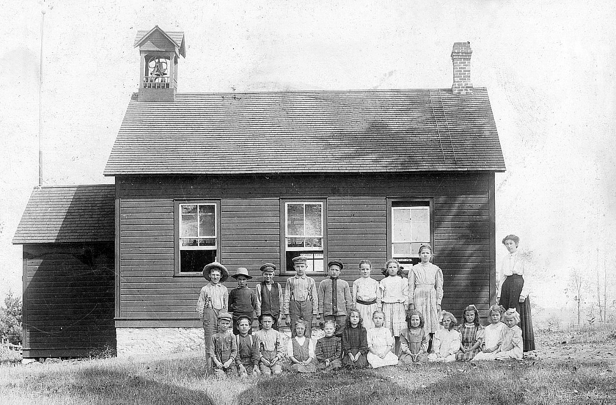 Photograph of a class in front of the school at Elphin, Ontario, about 1910.