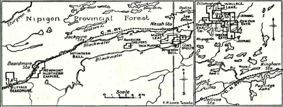 Locations of gold camps in Northwestern Ontario