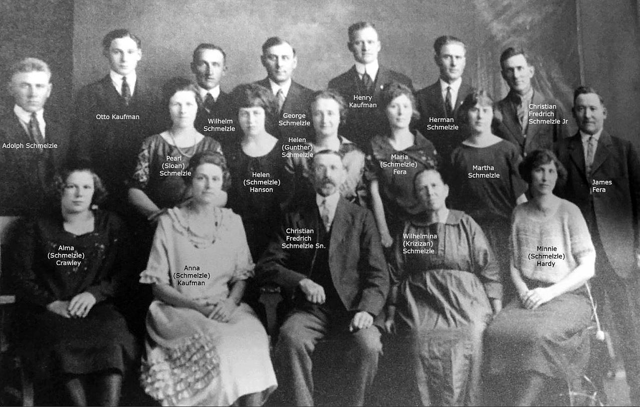 Family of Christian Fredrich Schmelzle & Wilhelmina Krizizan about 1920.