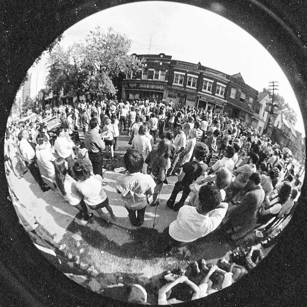 Festival crowd on Baldwin Street, Toronto, 1969.