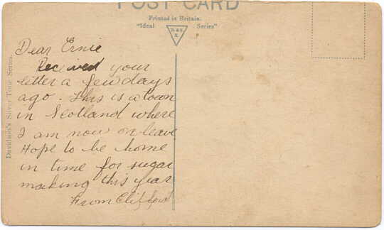 Postcard to Ernie, signed Clifford