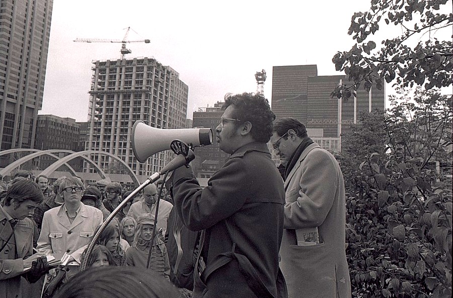 Harry Kopyto speaking at anti-War Measures Act demonstration, Toronto.