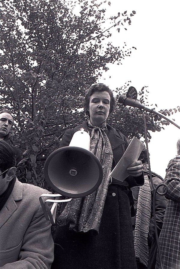 Joan Newbigging at anti War Measures Act demonstration, Toronto.