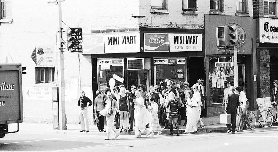 People on Yonge Street, Toronto, 1971.