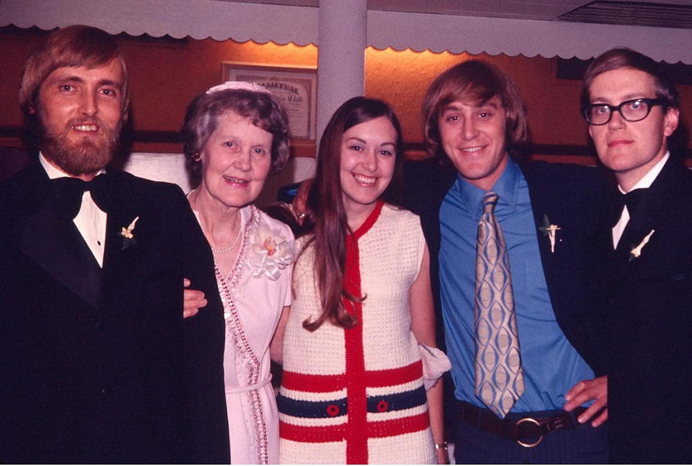 Bruce Mum Christine John Frank at Bruce's wedding, 1971