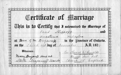 Mariage certificate