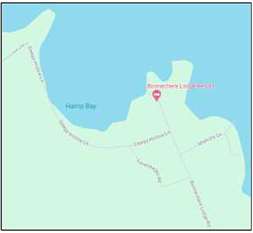 Map of Harris Bay on Golden Lake, showing Sleepy Hollow Lane