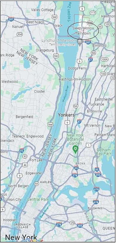 Map of New York & New Jersey, showing Sleepy Hollow location