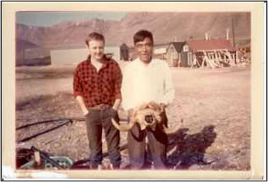 Findley Aird and Marcussie, who holds a musk-ox skull.