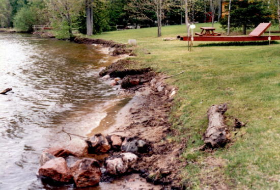 erosion on shore beside lawn