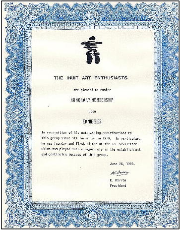 Inuit Art Enthusiasts membership document