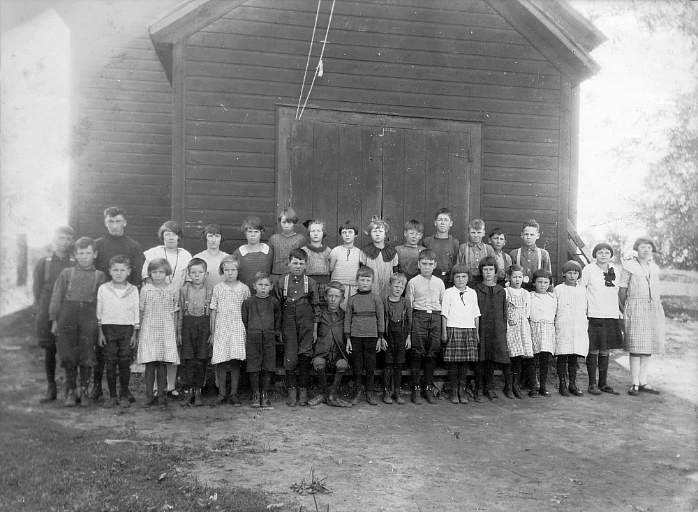 Class in front of the school at Elphin, Ontario, about 1918.