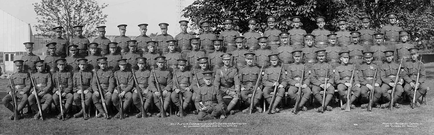 169th Battalion, C.E.F. 1 Platoon at Toronto, September 1916.