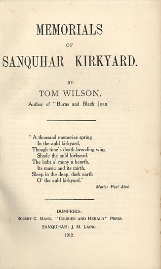 title page of Sanquhar Kirkyard book